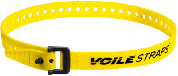 Yellow strap with black buckle and 'Voile Straps' branding on a white background