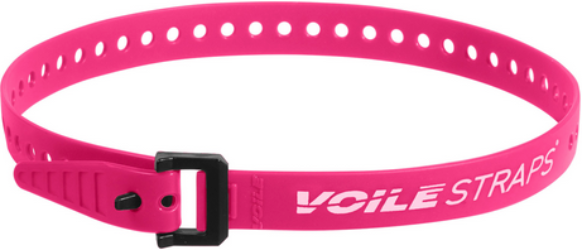 Pink strap with black buckle and 'Voile Straps' branding on a white background