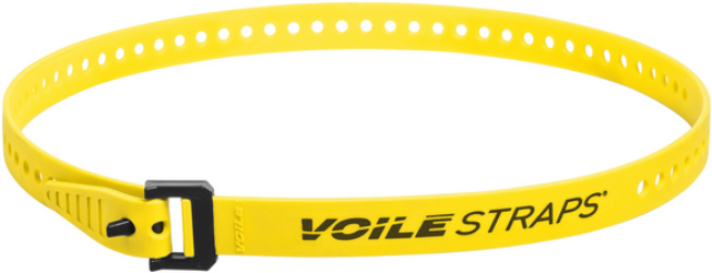 Yellow strap with black buckle and 'Voile Straps' branding on a white background