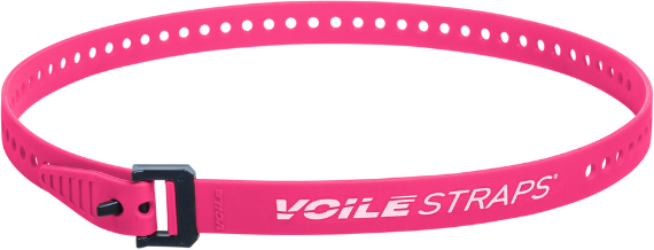 Pink strap with a black buckle and 'Voile Straps' branding on a white background