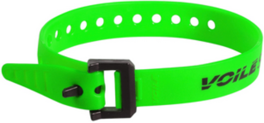 Green belt with a black buckle and visible brand name on a white background