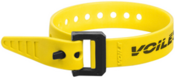 Yellow strap with a black buckle on a white background