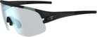 Black sunglasses with a reflective lens on a white background