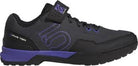 A pair of gray Five Ten women's mountain bike shoes with blue accents and lace-up front.