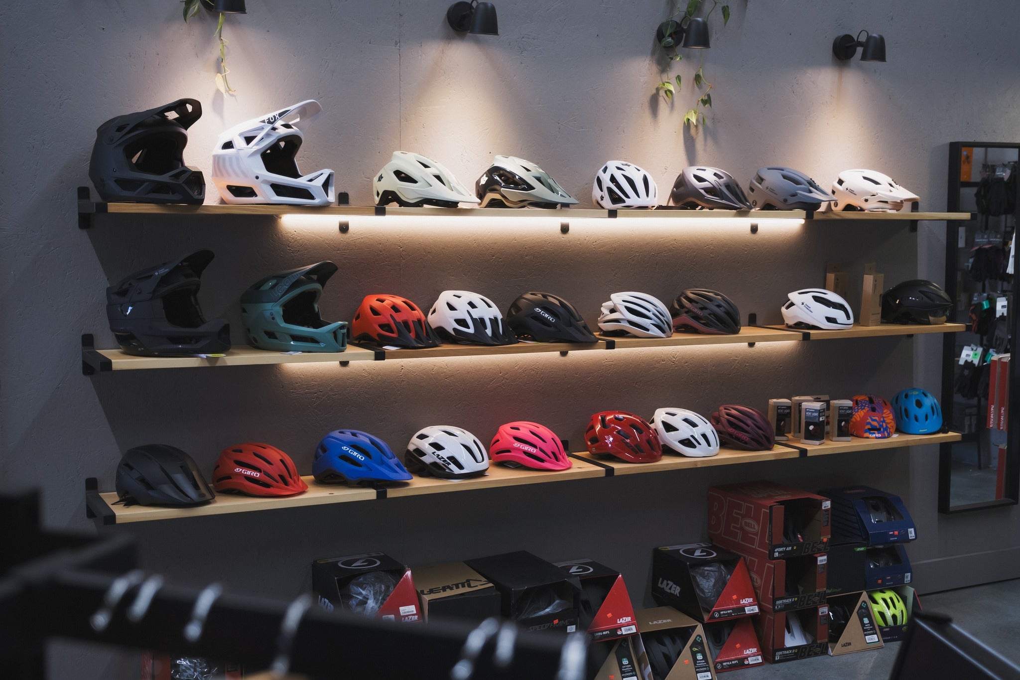 Helmets on display at Full Cycle St. Laurent 