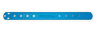 Blue ruler with measurement markings on a white background