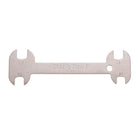 * A thin offset wrench with 10, 11, 12 and 13mm openings made to fit and adjust many models of side pull and dual pivot brakes