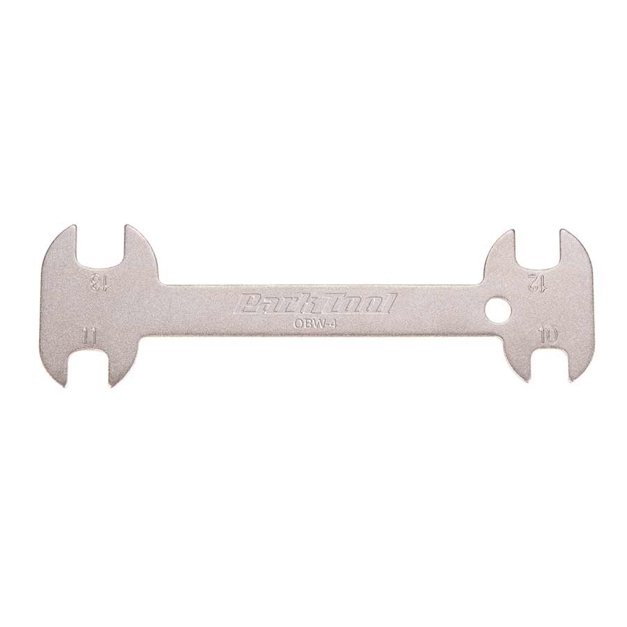 * A thin offset wrench with 10, 11, 12 and 13mm openings made to fit and adjust many models of side pull and dual pivot brakes